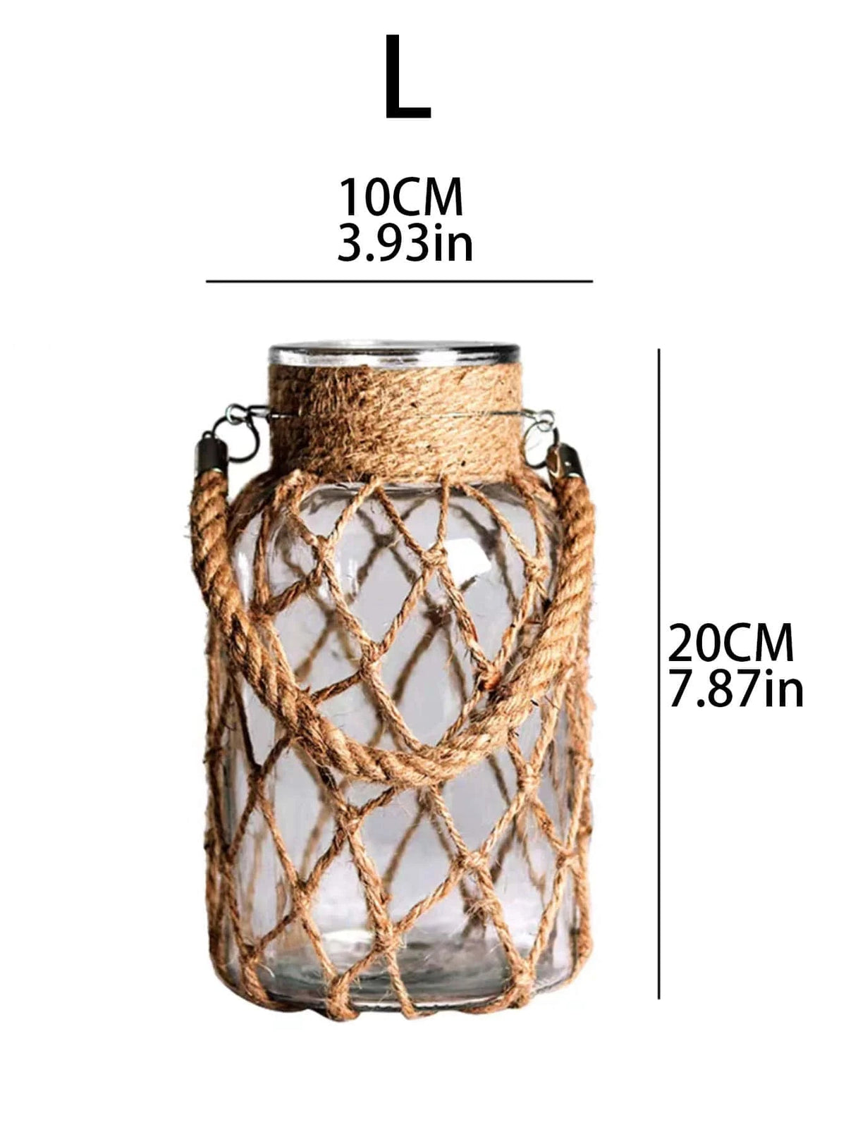 hanging rope net glass vase, large, reference photo