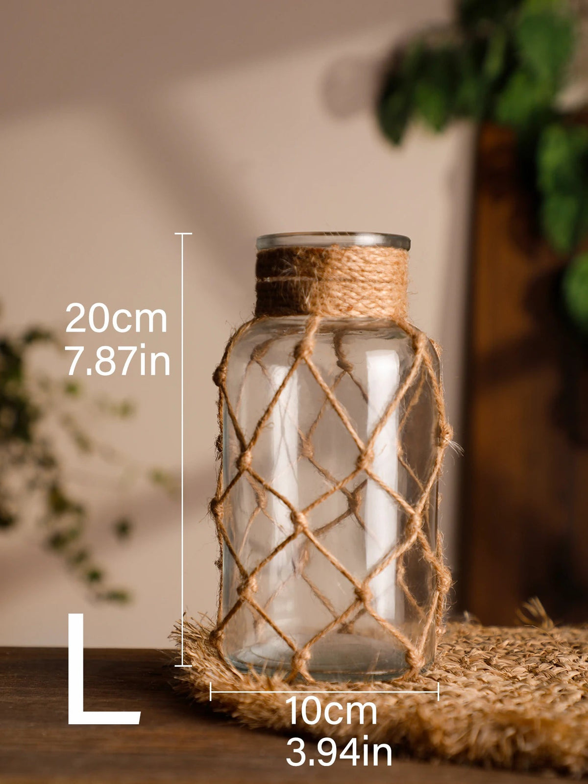 rope net glass jar vase, large, reference photo